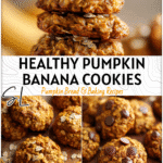 Close-up of golden pumpkin banana oatmeal cookies with visible oats on a wooden table.